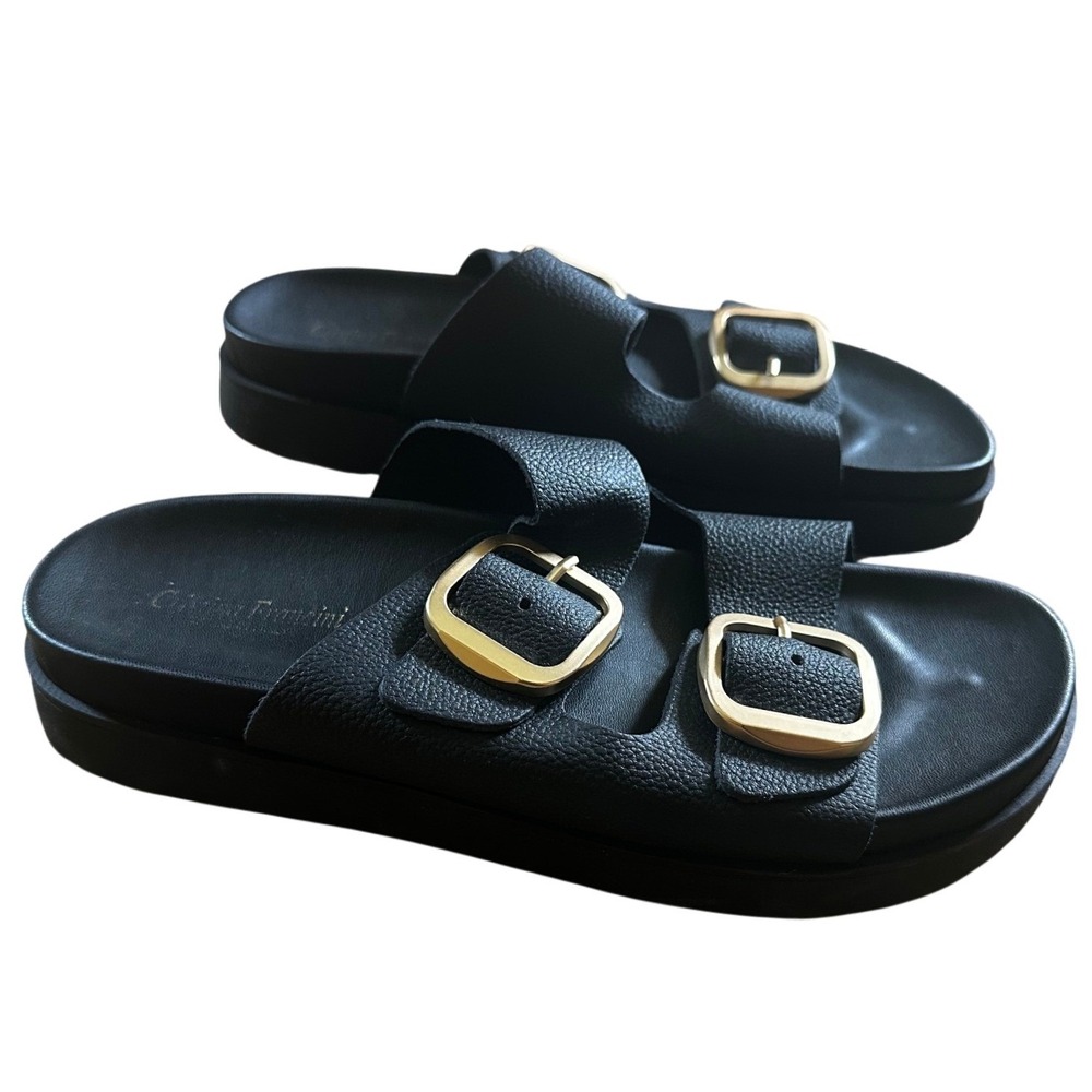 Cristina Francini Black Pebbled Leather Platform Sandals‎ Women's 9